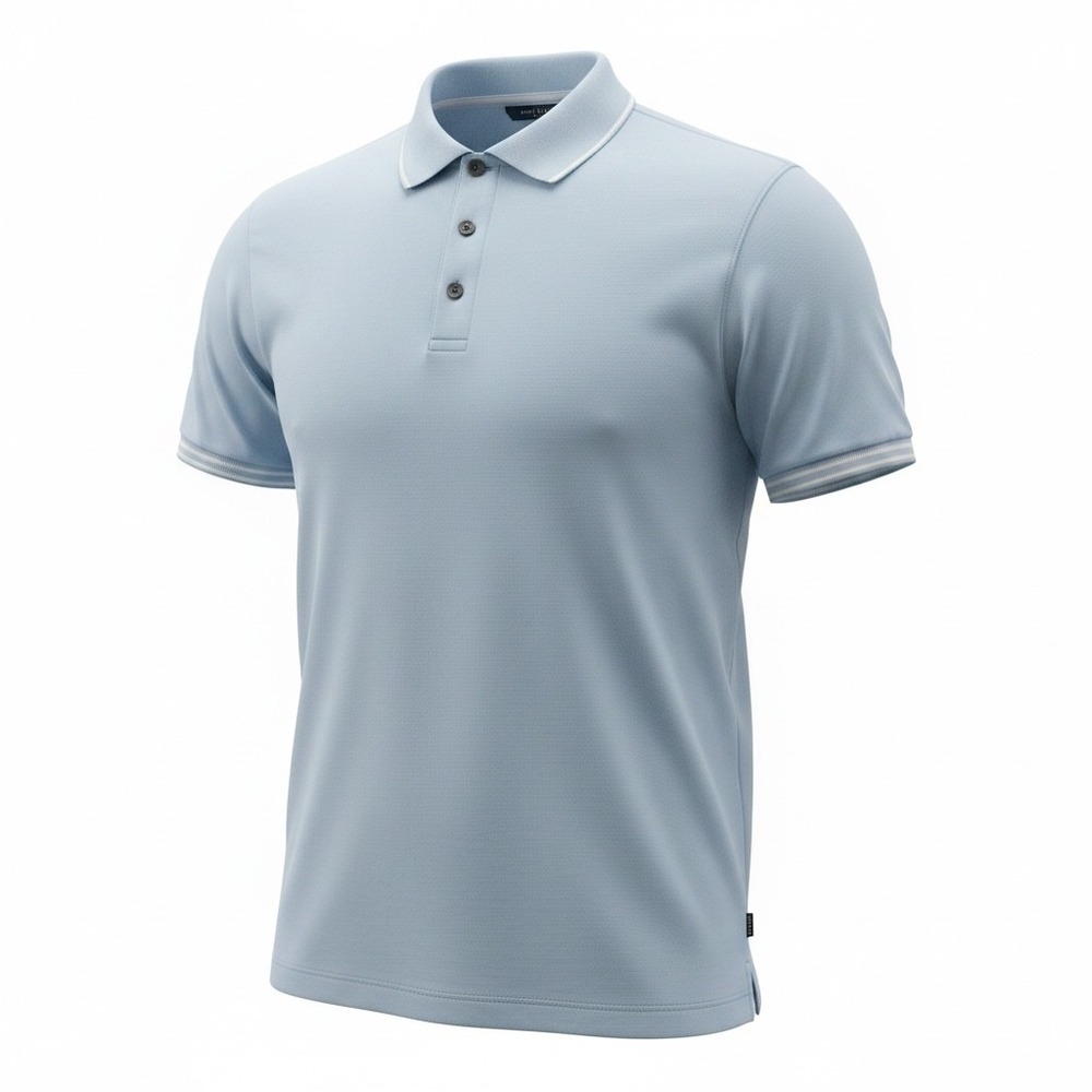 Perry Ellis Mens XL Light Blue Striped Short‎ Sleeve Golf Polo Shirt Tipped Trim